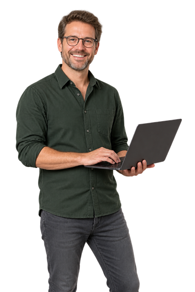 Verbouwland adviseur met laptop